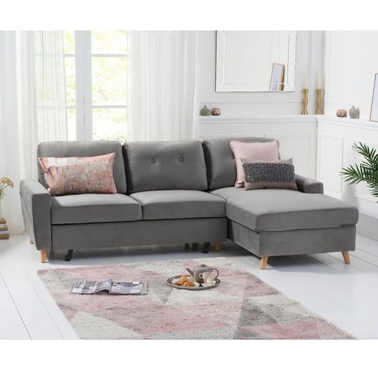 Coreen Velvet Right Hand Facing Chaise Sofa Bed In Grey